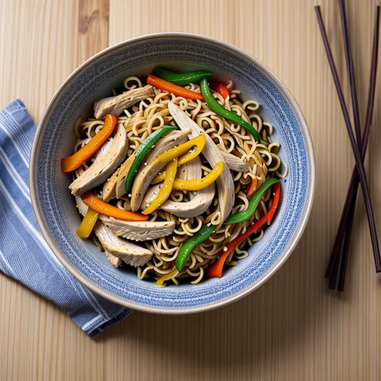 鶏肉と彩り野菜のガーリック醤油焼きそば
