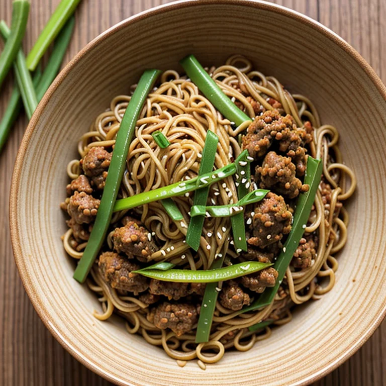 鶏ひき肉と茄子の甜麺醤炒め麺
