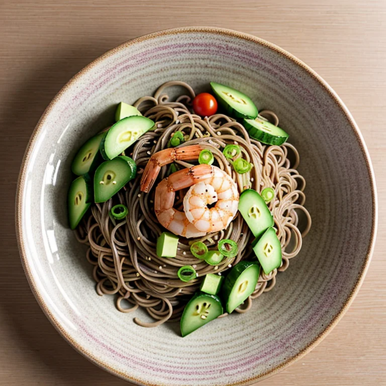 海老とアボカドの冷製和風蕎麦