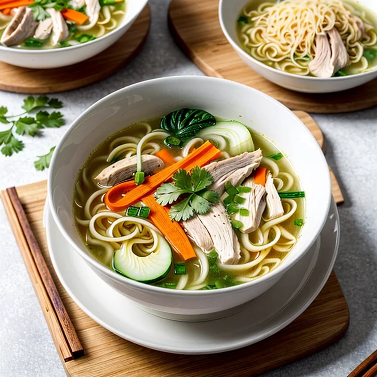 鶏肉と彩り野菜の薬膳風スープ麺