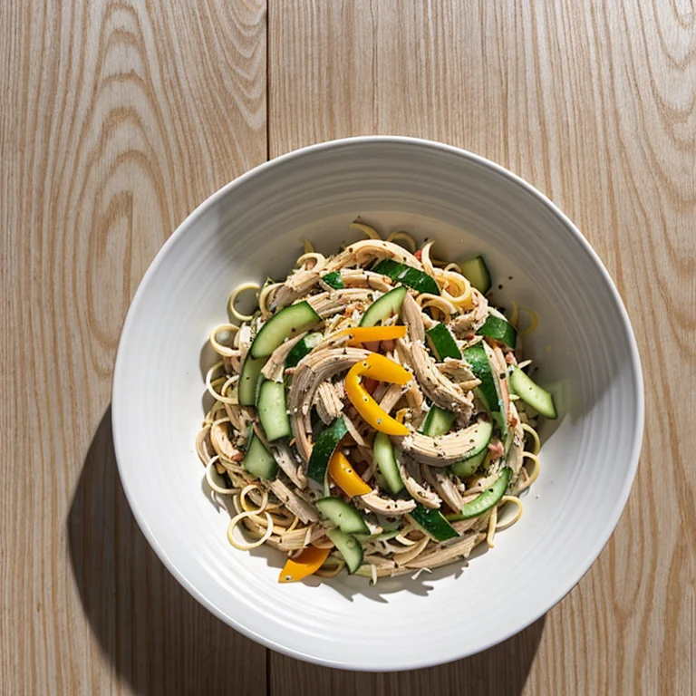 鶏肉と彩り野菜の冷製和風パスタ